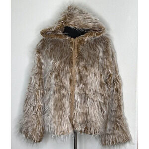 Basic Pleasure Mode Tundra Hooded Faux Fur Jacket Brown‎ And White Women’s UK 8